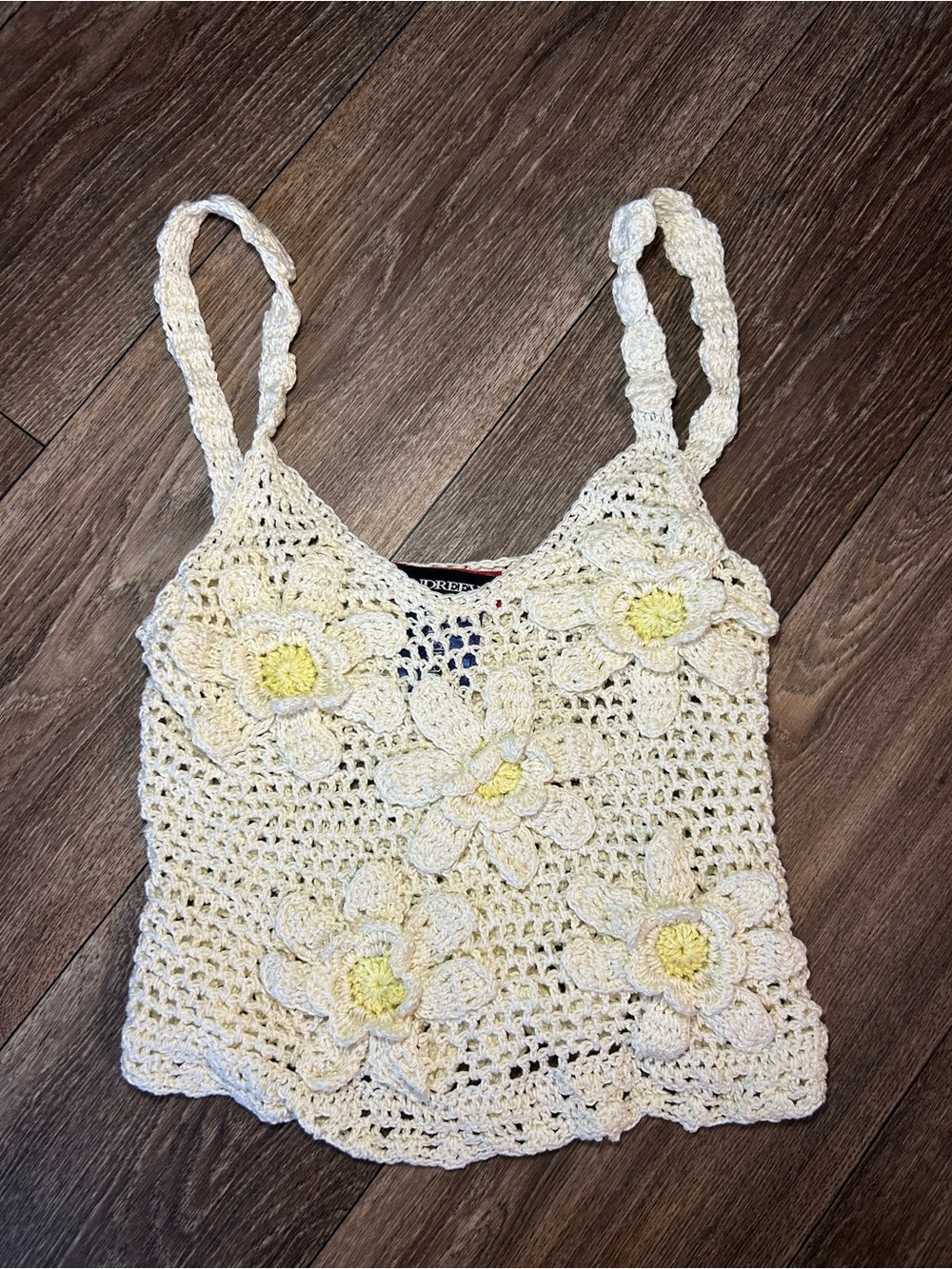 Crochet Floral Camisole Tank - Cream with Pale Yellow Centers